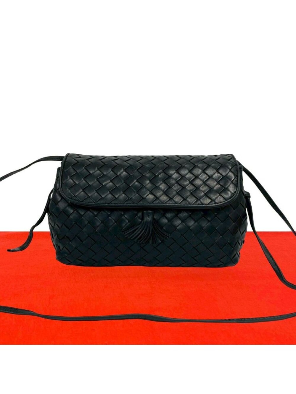 Bottega Veneta Intrecciato Leather Tassel Mini Shoulder Bag Pochette Black